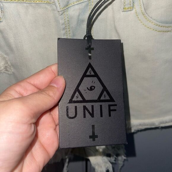 UNIF Distressed light wash cut off denim shorts size 27 - Picture 3 of 5